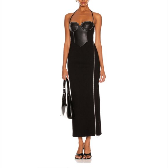 NWT Staud Women Hindley Corset Sexy High Slit Maxi Bodycon Dress Black Silver XL - Picture 1 of 11